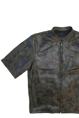 415 Leather 3/4 Sleeve Camouflage Perforated Jacket