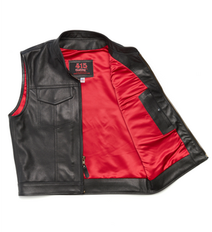 415 Leather Club Style Zipper Vest (With Collar)