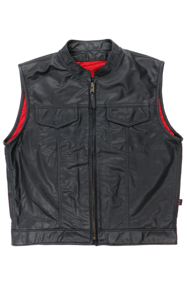 415 Leather Perforated Cowhide Club Style Zipper Vest