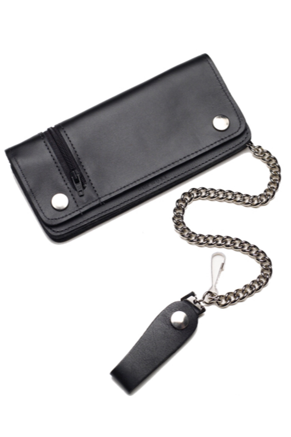 Classic Chain Leather Wallet 8" with Zipper