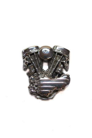 Vintage Skull Motor Panhead Sterling Silver Pin