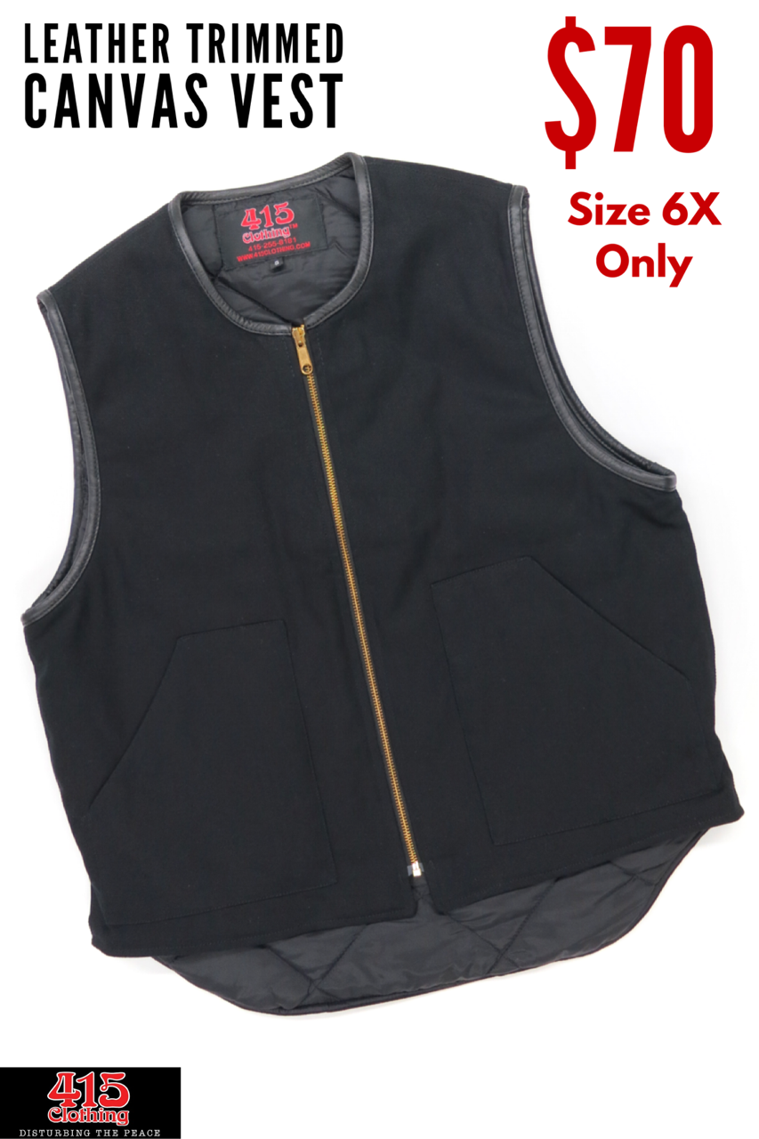 Leather Trimmed Canvas Vest - 415 Clothing, Inc. Leather Trimmed Canvas Vest - 415 Clothing, Inc.