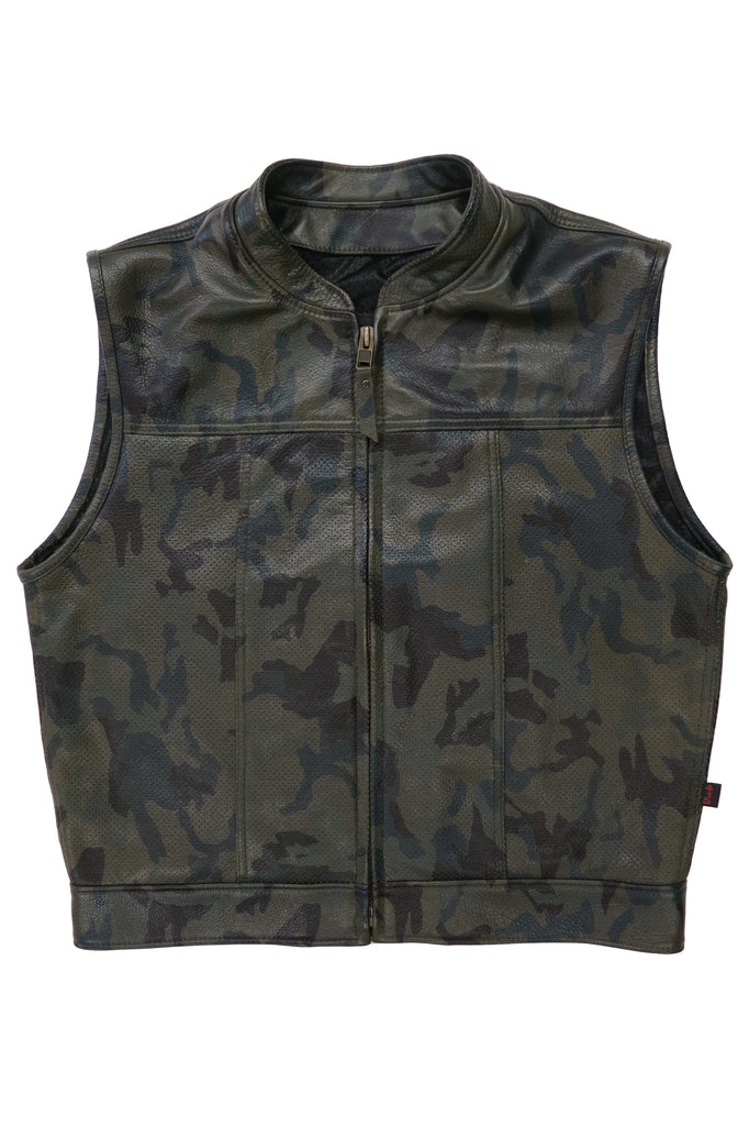 415 Leather Perforated Camouflage Zipper Vest 415 Clothing,