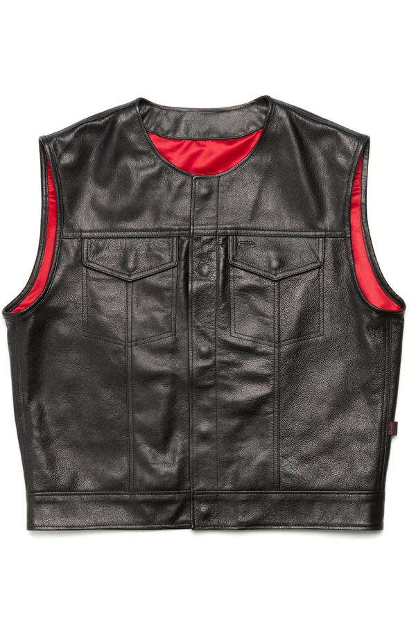 415 Leather Club Style Snap Vest (No Collar)