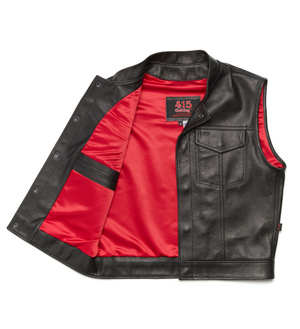 415 Leather Club Style Snap Vest (With Collar)