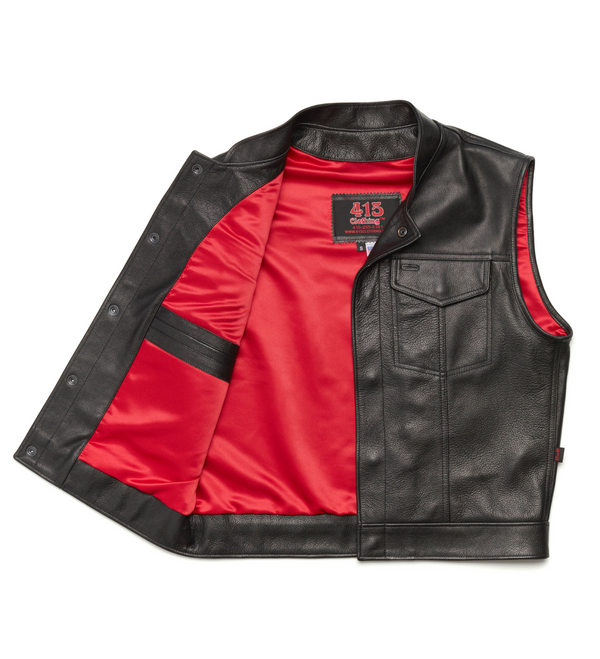 415 Leather Club Style Snap Vest (With Collar) - 415 Clothing, Inc.