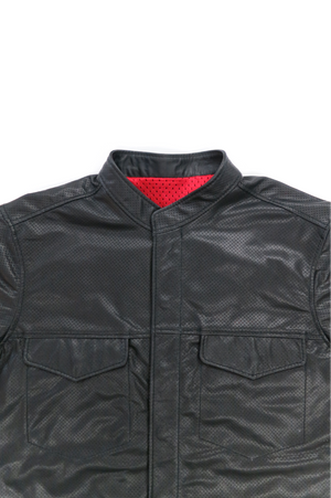 Perforated Long Sleeve Leather Shirt