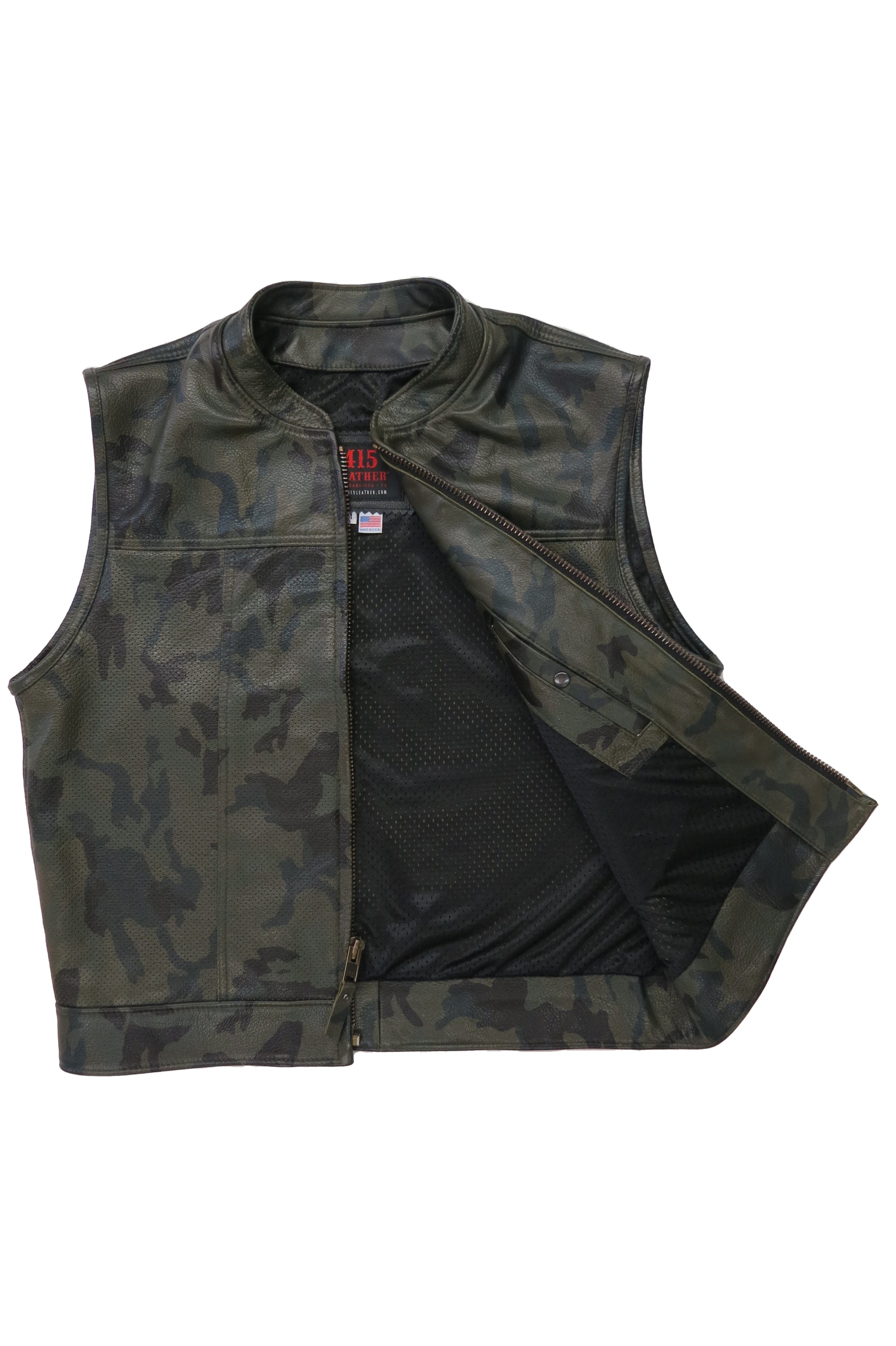 Leather Perforated Camouflage Zipper - 415 Clothing,