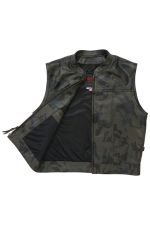 415 Leather Perforated Camouflage Zipper Vest