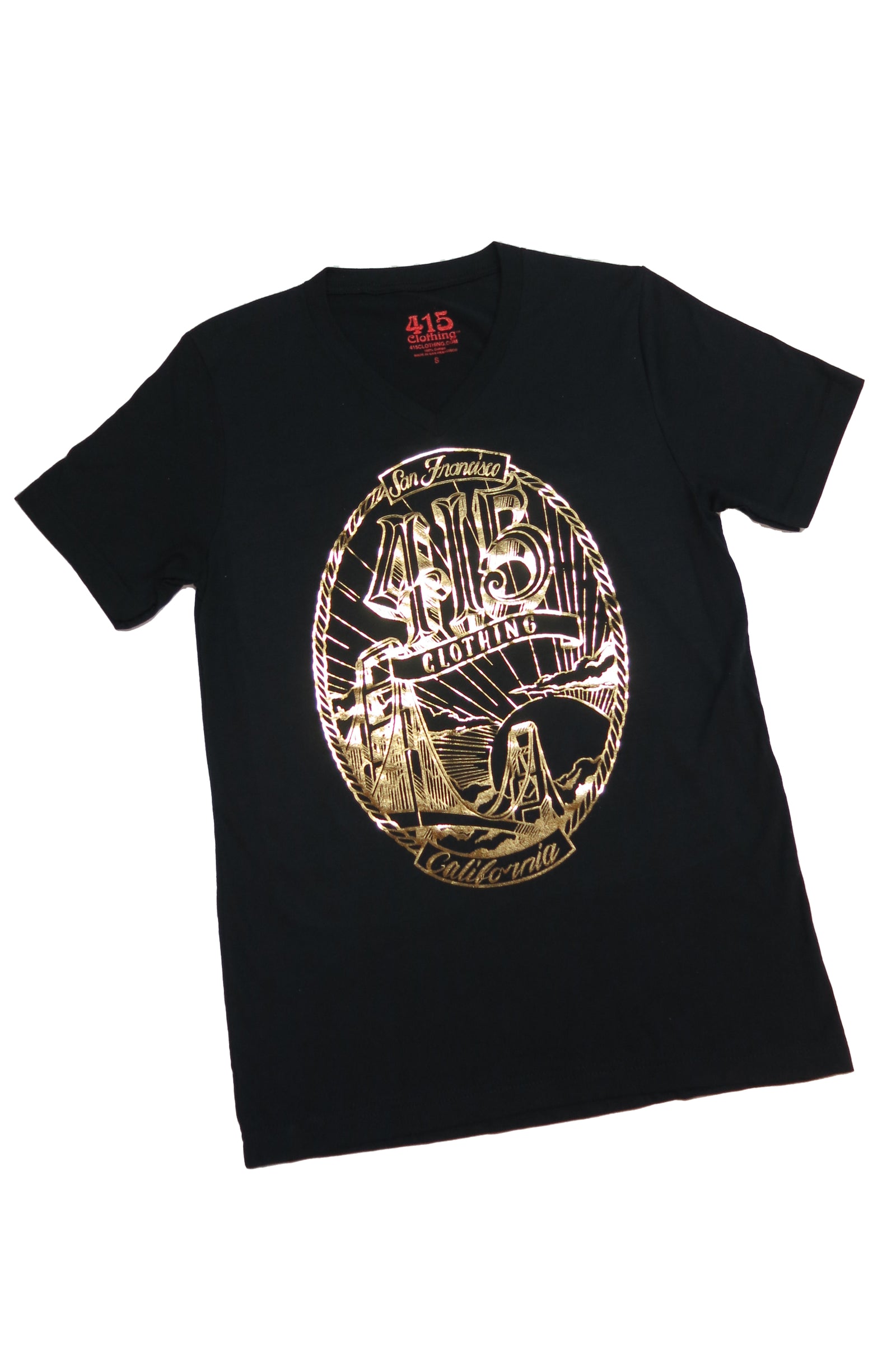 San Francisco 415 Bridge Gold Foil Unisex V-Neck T-Shirt