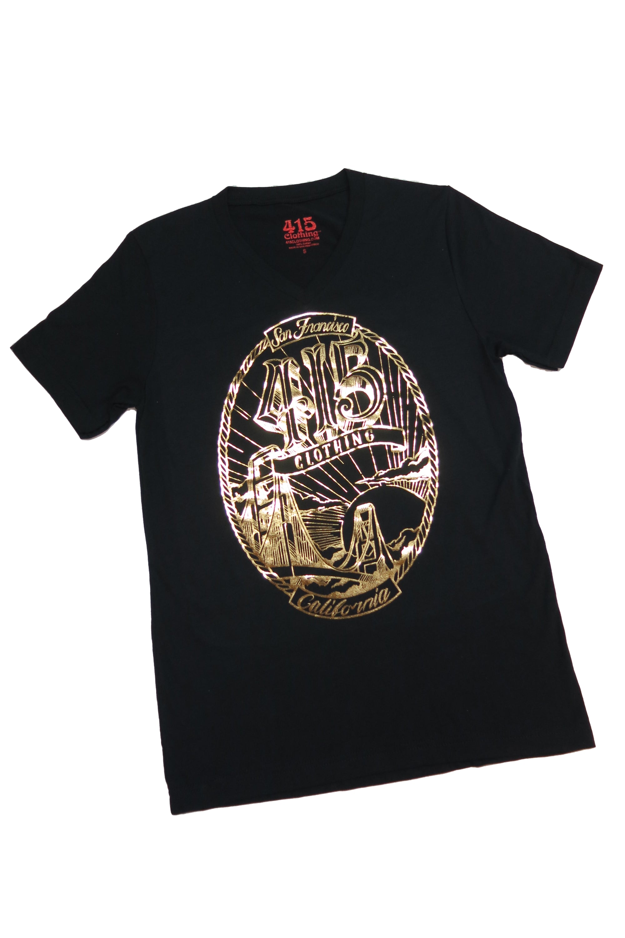 San Francisco 415 Bridge Gold Foil Unisex V-Neck T-Shirt