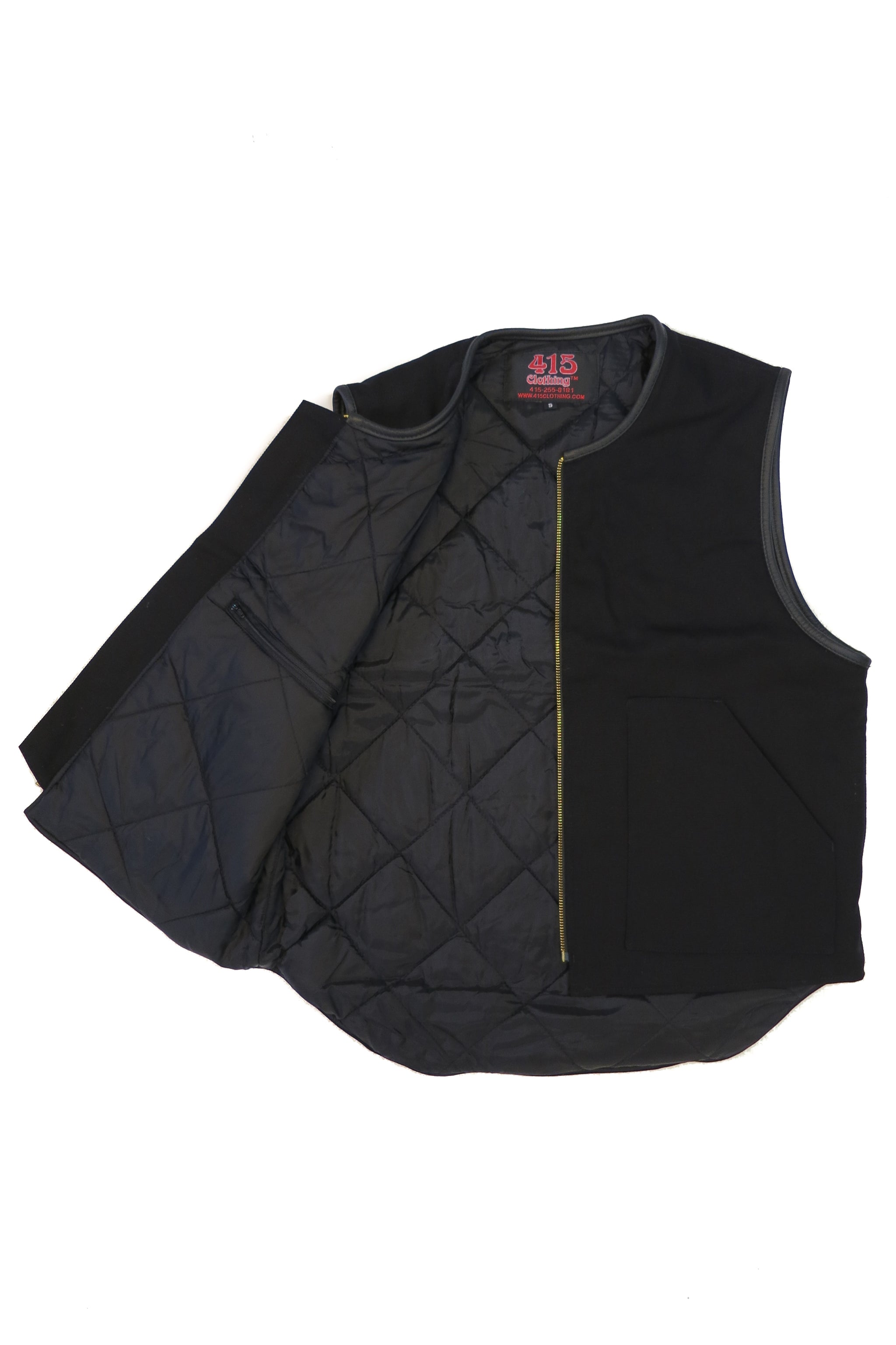 415 Leather Club Style Zipper Vest (With Collar) - 415 Clothing, Inc.